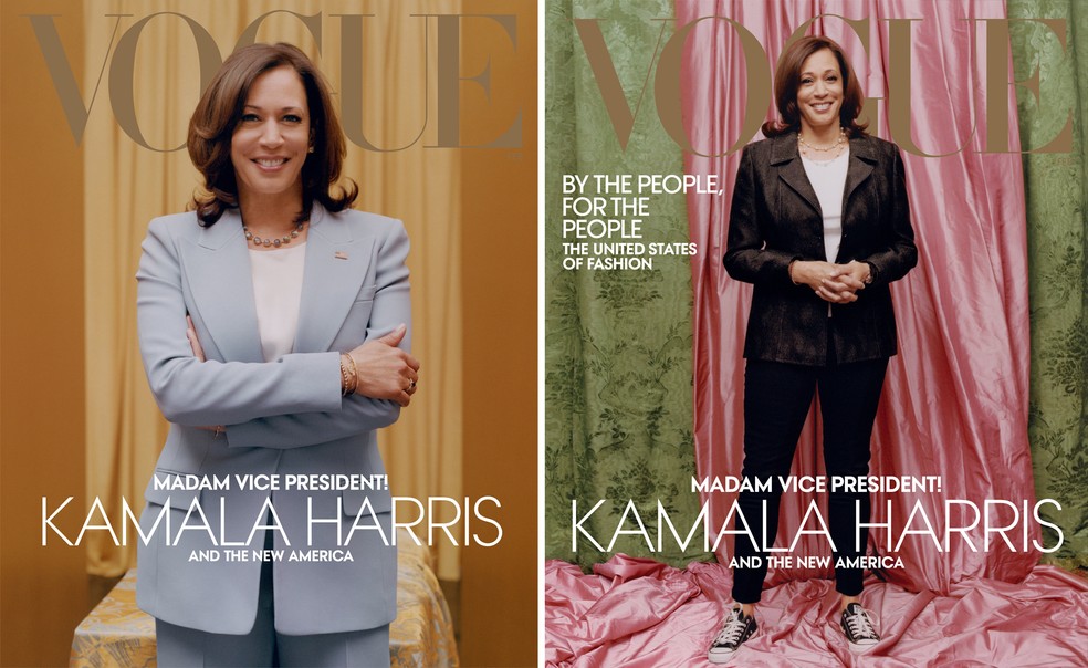 Capa da edição de fevereiro da revista "Vogue" dos Estados Unidos, com a vice-presidente eleita Kamala Harris, foi divulgada em 10 de janeiro de 2020 — Foto: Reprodução/Revista Vogue