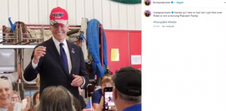 O presidente dos Estados Unidos, Joe Biden, foi fotografado colocando um boné com apoio à candidatura de Donald Trump, nesta quarta-feira (11). (Foto: Instagram)