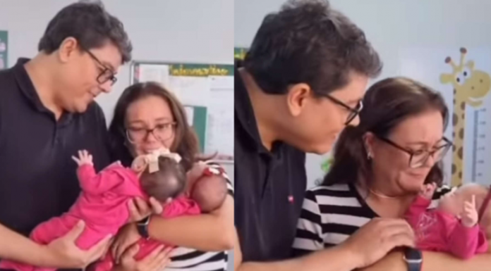 O casal Samir e Elene Dias, de Mato Grosso, realizaram o sonho de serem pais após adotarem duas meninas gêmeas. (Foto: Instagram)