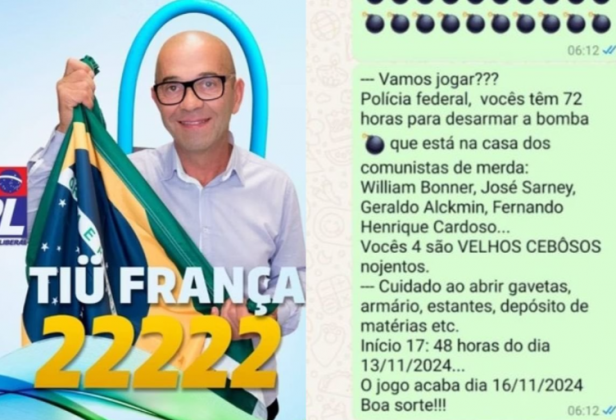 Em mensagens veiculadas na internet, Francisco Wanderley Luiz, dono do carro que explodiu na Praça dos Três Poderes, afirmou ter colocado bombas na casa do âncora do “Jornal Nacional”, William Bonner. (Foto: Reprodução)