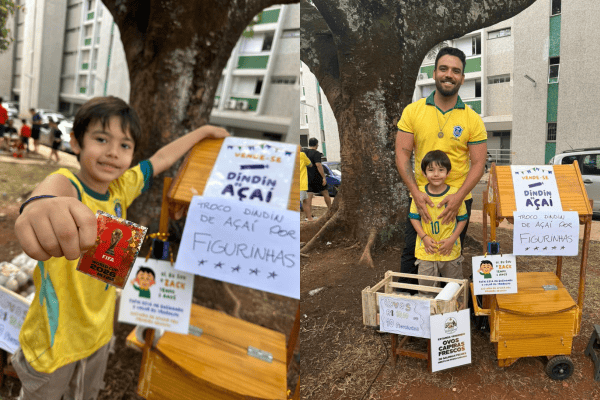Zack Vallone, de 5 anos, troca frutas e ovos por figurinhas da Copa do Mundo 2026