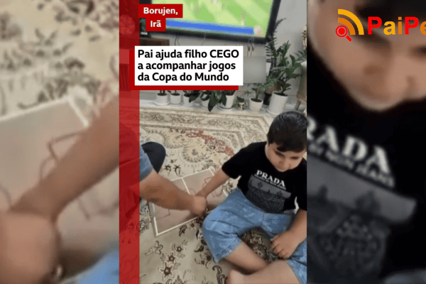 Pai ajuda filho cego a acompanhar jogos da Copa do Mundo