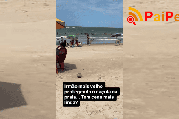 Irmão mais velho protege o caçula na praia e emociona a internet