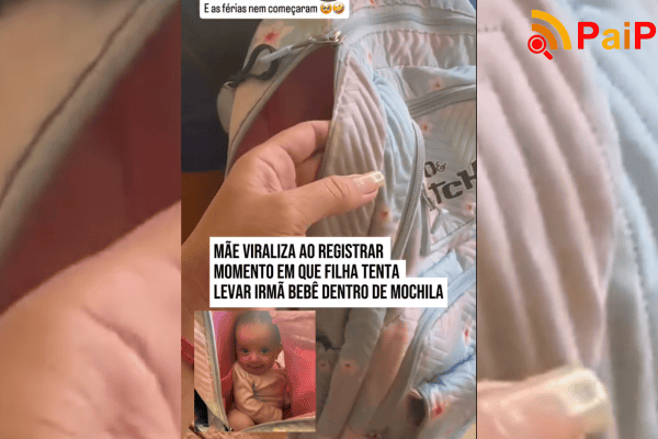 Mãe viraliza ao registrar momento em que filha tenta levar irmã bebê dentro de mochila