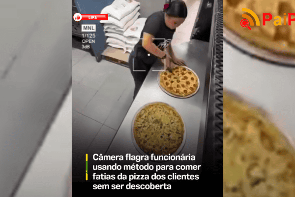 Câmera flagra funcionária usando método para comer fatias da pizza dos clientes sem ser descoberta