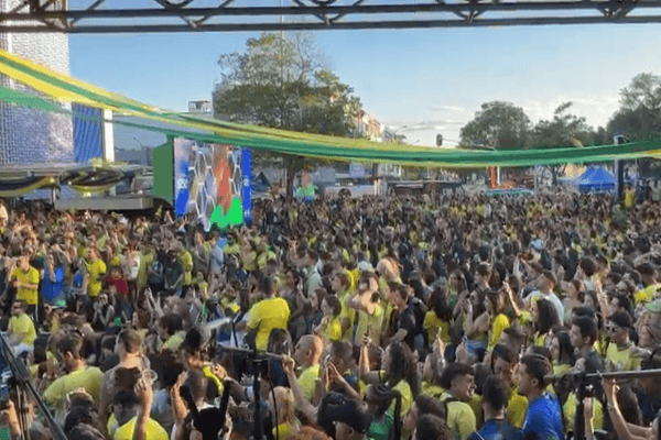 Reação de 5 mil torcedores aos pênaltis do Brasil em evento no DF