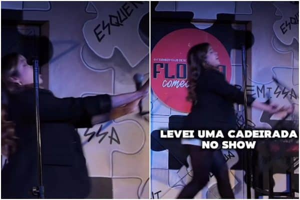 Mulher lança cadeira em comediante e escapa sem ser identificada