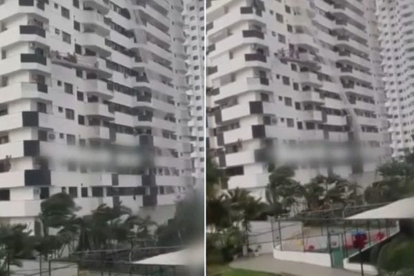 Trabalhadores ficam presos em andaime durante ventania no Rio