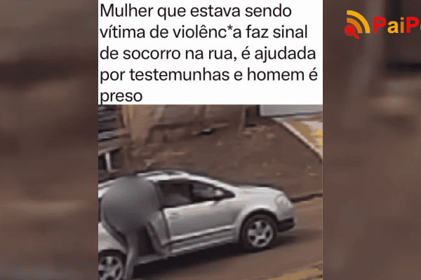 Mulher que estava sendo vítima de violência faz sinal de socorro na rua, é ajudada e homem é preso