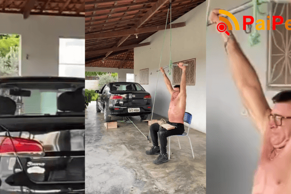 Vovô maromba usa o próprio carro como peso durante treino improvisado