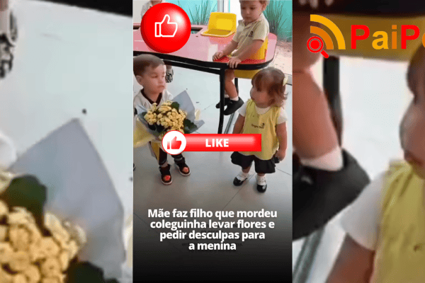 Mãe faz filho que mordeu coleguinha levar flores e pedir desculpas para a menina