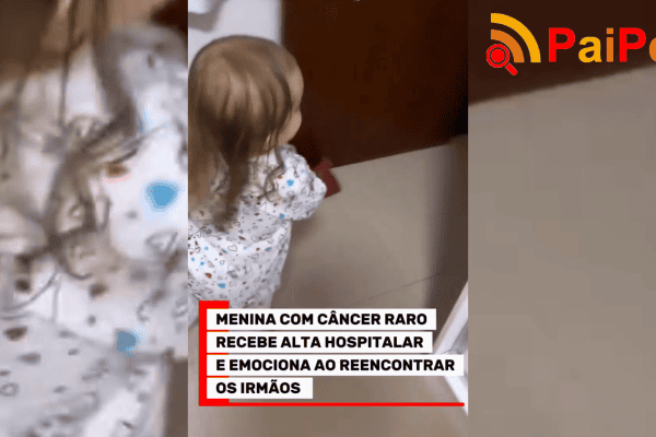 Menina com câncer raro recebe alta hospitalar e emociona ao reencontrar os irmãos