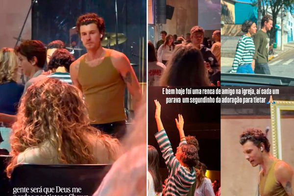 Shawn Mendes visita igreja em São Paulo com Bruna Marquezine e é cercado por fãs
