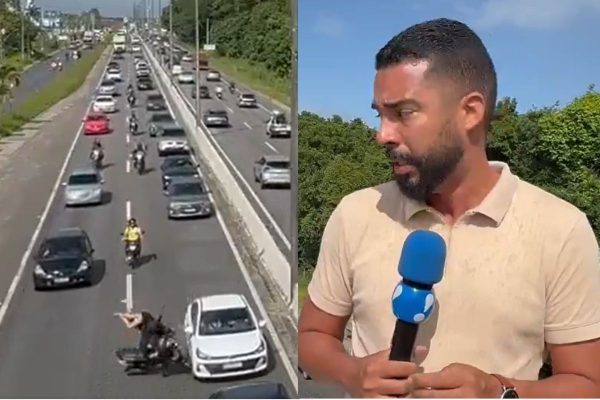 Repórter Diego Magão flagra acidente com motoqueiro na BR-230 durante gravação