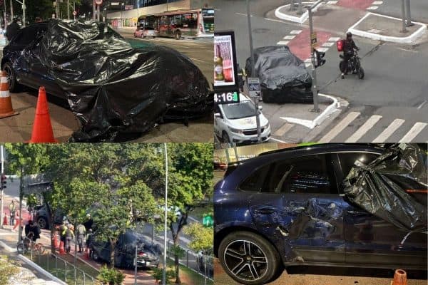 Porsche Macan colide com viatura da PM na Avenida Faria Lima em SP