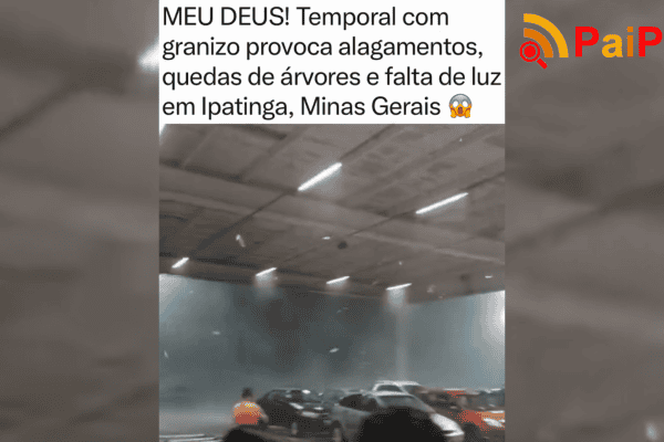 Temporal com granizo provoca alagamentos, quedas de árvores e falta de luz em Ipatinga, Minas Gerais
