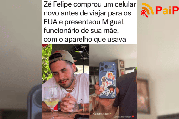 Zé Felipe comprou um celular novo antes de viajar para os EUA e presenteou Miguel, funcionário de sua mãe
