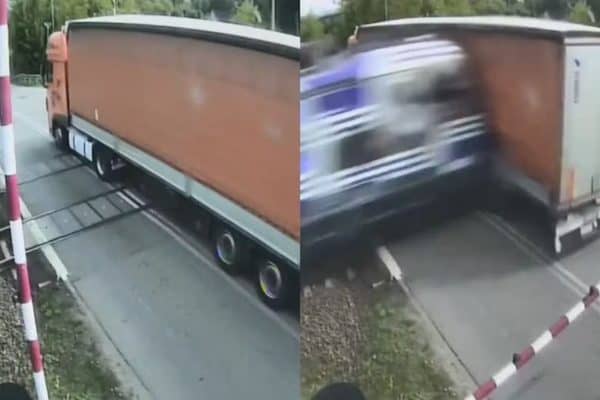 Trem colide com caminhão em Gdańsk Lipce, Polônia, e deixa quatro feridos