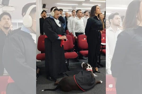 Advogado autista Jhon Polanski celebra formatura com cão de assistência