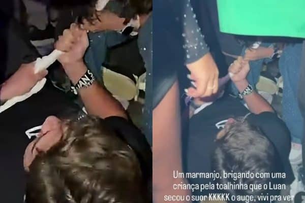 Namorado de fã de Luan Santana e criança disputam toalha em show; vídeo viraliza