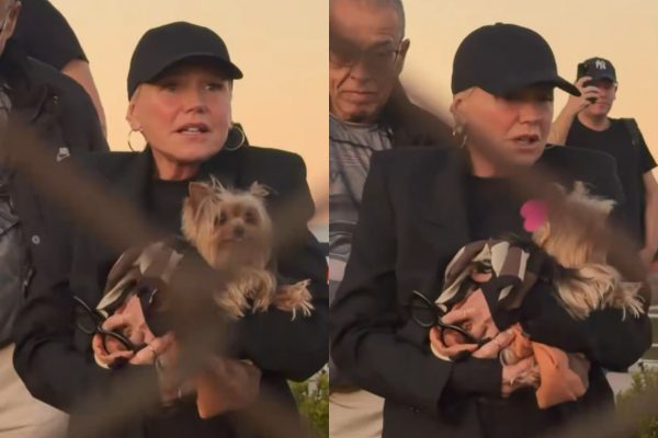 Xuxa chama atenção de fã após susto com lança-confete em sua cachorrinha