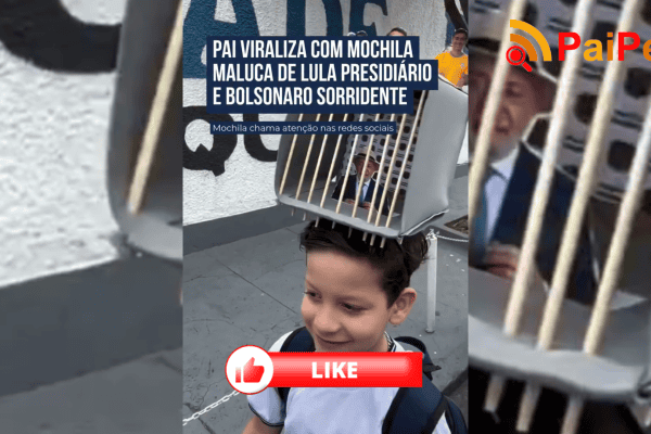 Pai viraliza com mochila maluca de Lula presidiário e Bolsonaro sorridente