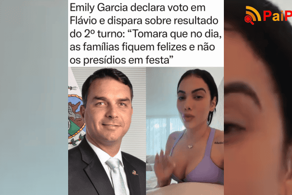Emily Garcia declara voto em Flávio e faça sobre 2º turno: “Tomara que as famílias fiquem felizes e não os presídios em festa”