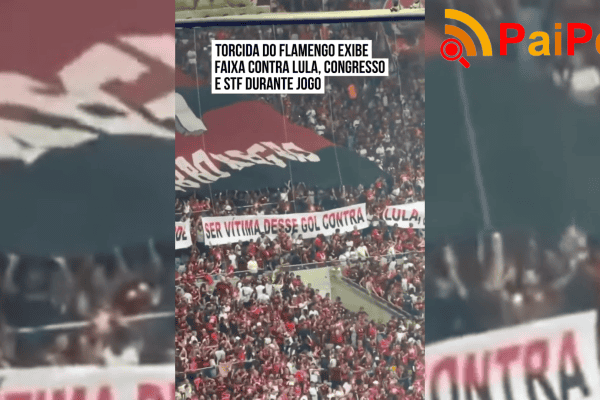 Torcida do Flamengo exibe faixa contra Lula, Congresso e STF durante jogo