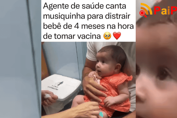 Agente de saúde canta musiquinha para distrair bebê de 4 meses na hora de tomar vacina