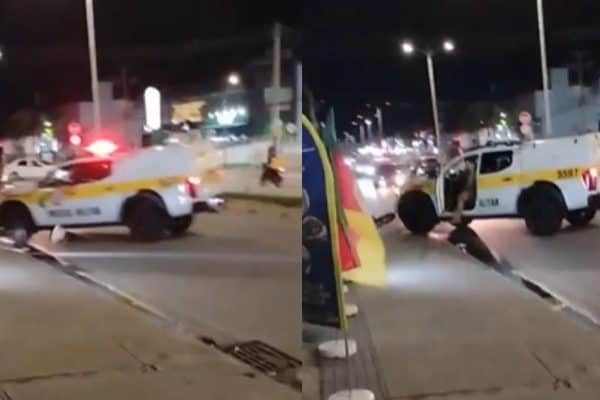Viatura da PM atinge motociclista durante festa pró-Lula em SC; vídeo mostra colisão