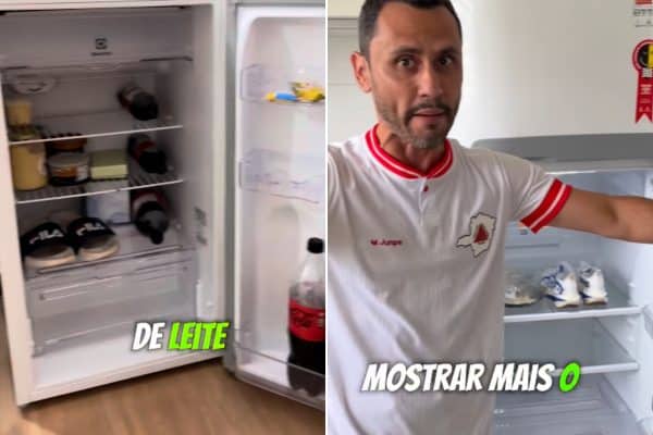 Cleitinho guarda tênis e chinelos na geladeira e surpreende internautas